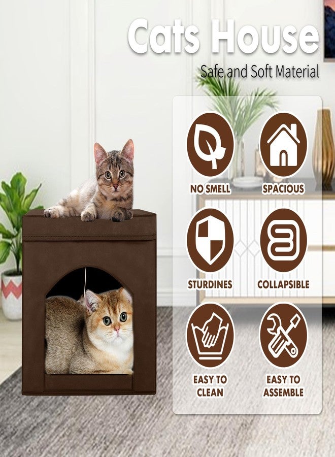 PowerKing Powering Collapsible Cat House for Indoor Cats - Foldable Cat Cube with Top Cushion and Mat, 13 x 13 x 13 Inches, Brown - Image 3